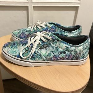 VANS Sz 6.5 Blue Floral Print Sneakers